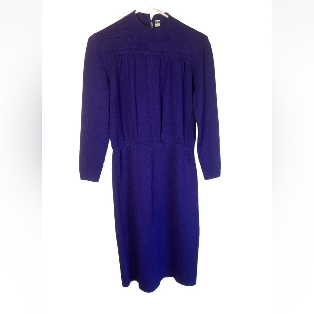 Vintage St.John Marie Gray Purple Turtleneck MIDI Dress Size 6